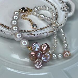 Handmade Freshwater Metallic Keshi Flower 🌺 Pearl Edison Pearl Braided Bracelet